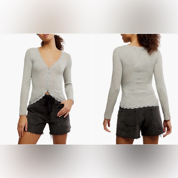 NWT Free People Big Love Lace Trim Knit Button-Up Top, size XL - Picture 9 of 9